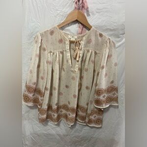 Y2K H&M L.O.G.G. Tassel Tie Poet Sleeve Top | Pink & Cream Mandala | Size 6